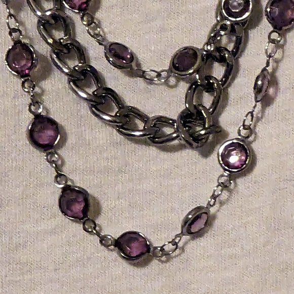 Simply Vera Wang Gun Metal with Purple Accents 3-Layer Necklace NWT - Picture 6 of 9